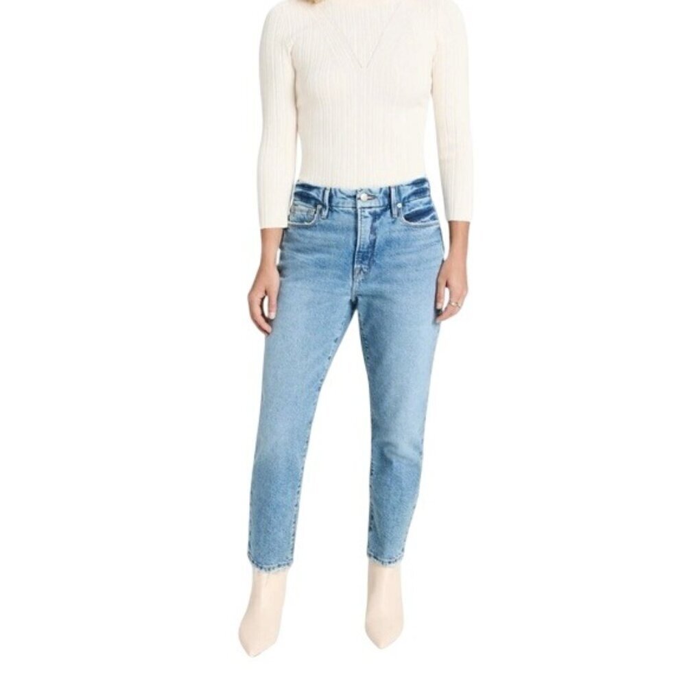 Good American Good Girlfriend Petite Jeans Straight Fit Size 8/29 Blue Denim